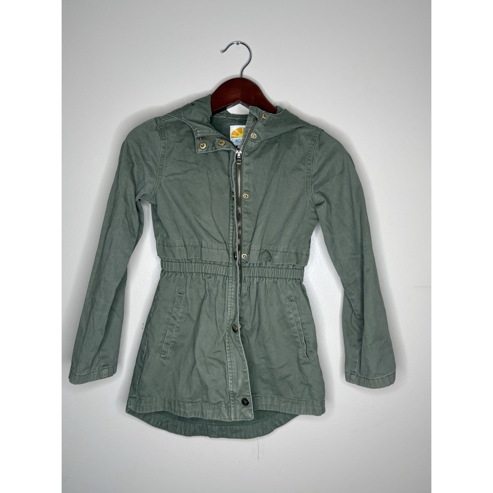 C&C California‎ Girls Utility Jacket Size 10 - Olive Green Hooded Military Style